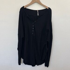 Free People Black Relaxed Buttoned Blouse